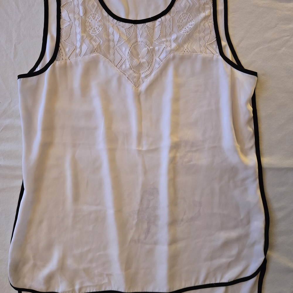 XOXO White Lace Yoke Tank with Black Trim
